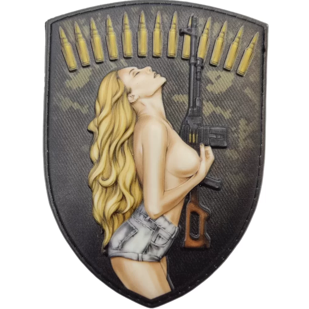 Morale Army Patch Nude Blonde Girl with AK Pixel ММ 14 Tactical Badge Hook PVC 3 D