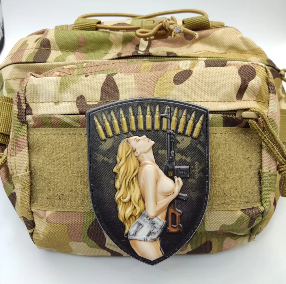 Morale Army Patch Nude Blonde Girl with AK Pixel ММ 14 Tactical Badge Hook PVC 3 D