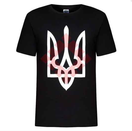 Ukrainian Black T-Shirt with National Emblem White Trident of Ukraine