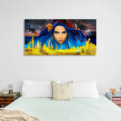 Ukrainian Print Painting Eco Ink Wooden Subframe "Ukrainian Girl Defender"