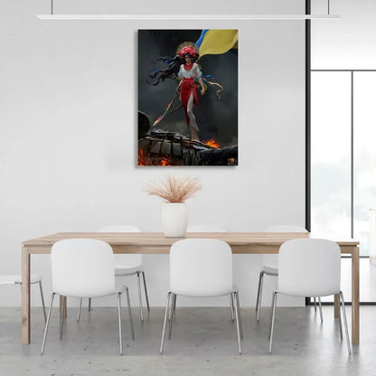 Ukranian Print Painting Eco Ink Wooden Subframe "Ukrainian Girl with Flug" 30x40 cm