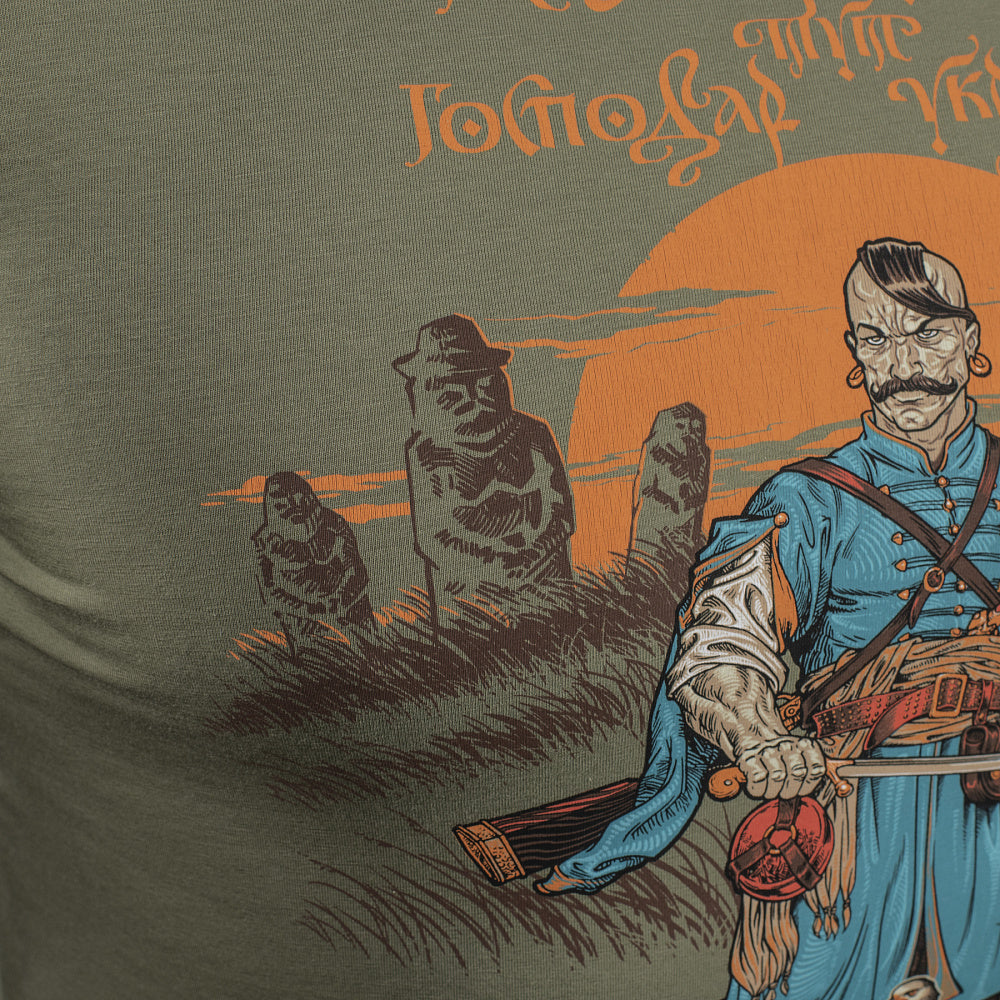 T-shirt noir ukrainien orné du trident blanc, emblème national de l'Ukraine.
