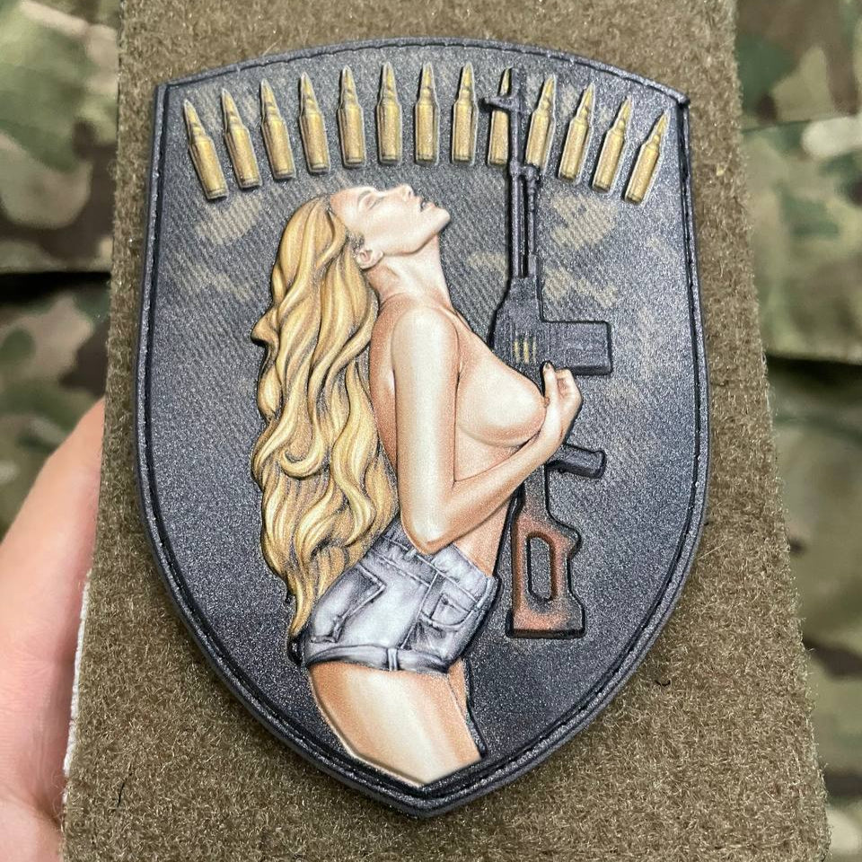 Morale Army Patch Nude Blonde Girl with AK Pixel ММ 14 Tactical Badge Hook PVC 3 D