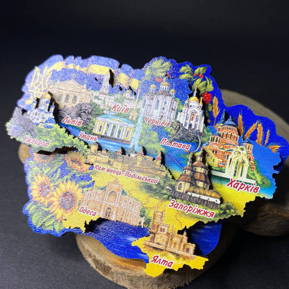 Urkainian Frozen Magnet Wood Map of Ukraine 3 D Yellow & Blue 💙💛