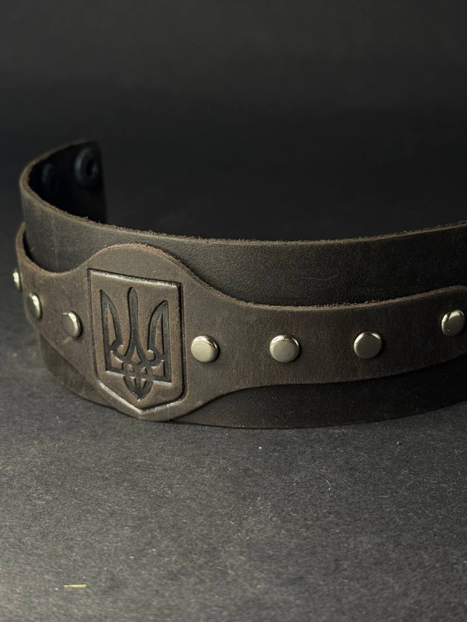 Ukranian Patriotic Etno Leather Wide Adjustable Bracelet with Trident