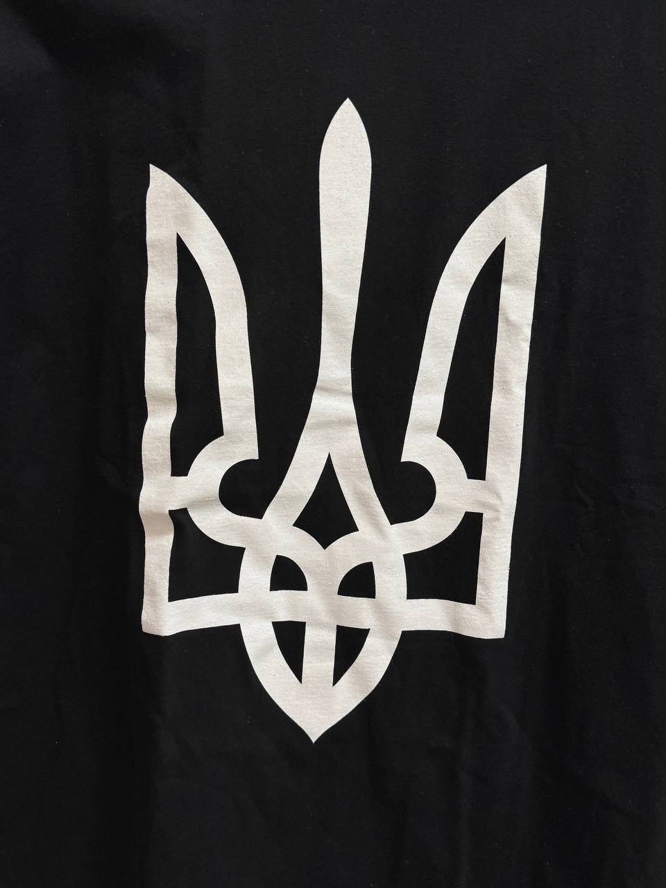 Ukrainian Black T-Shirt with National Emblem White Trident of Ukraine