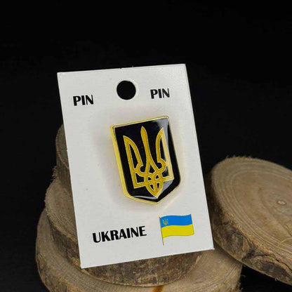 Ukrainian Blue Pin "Trident and Shield" Metal Badge Button Pin