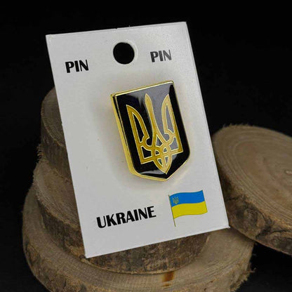 Ukrainian Blue Pin "Trident and Shield" Metal Badge Button Pin