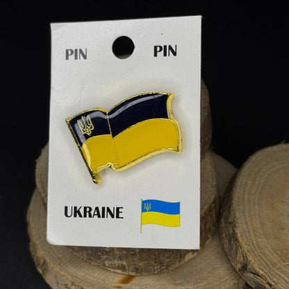Ukrainian Flag Pin "Trident and Flag" Metal Badge Button Pin