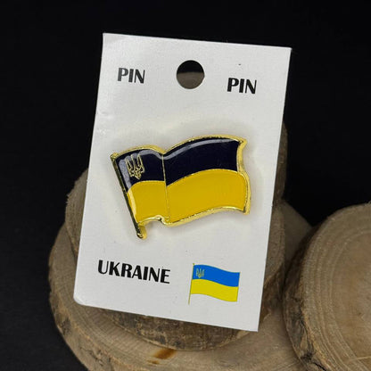 Ukrainian Flag Pin "Trident and Flag" Metal Badge Button Pin
