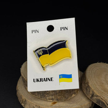 Ukrainian Flag Pin "Trident and Flag" Metal Badge Button Pin