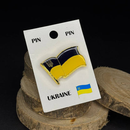 Ukrainian Flag Pin "Trident and Flag" Metal Badge Button Pin