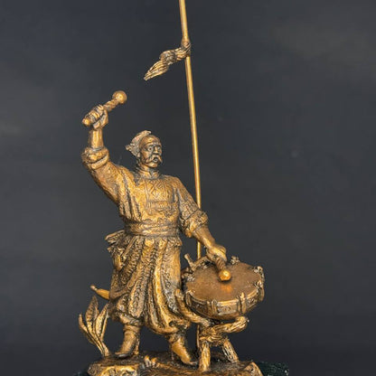 Ukrainian Statuette Cossack with a War Drum Copper Stand Indian Marble