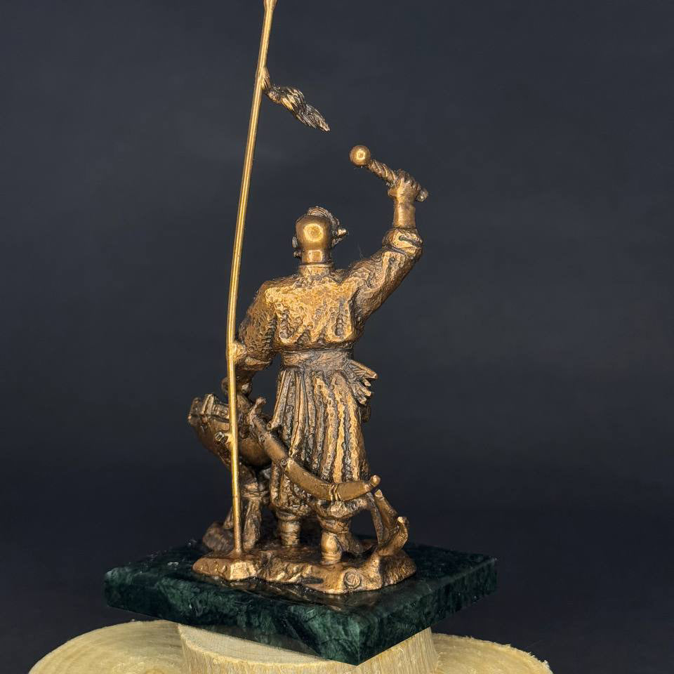 Ukrainian Statuette Cossack with a War Drum Copper Stand Indian Marble
