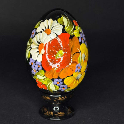 Ukrainian Handmade Wooden Painted Easter Egg "Petrykivsky Painting (Small)
