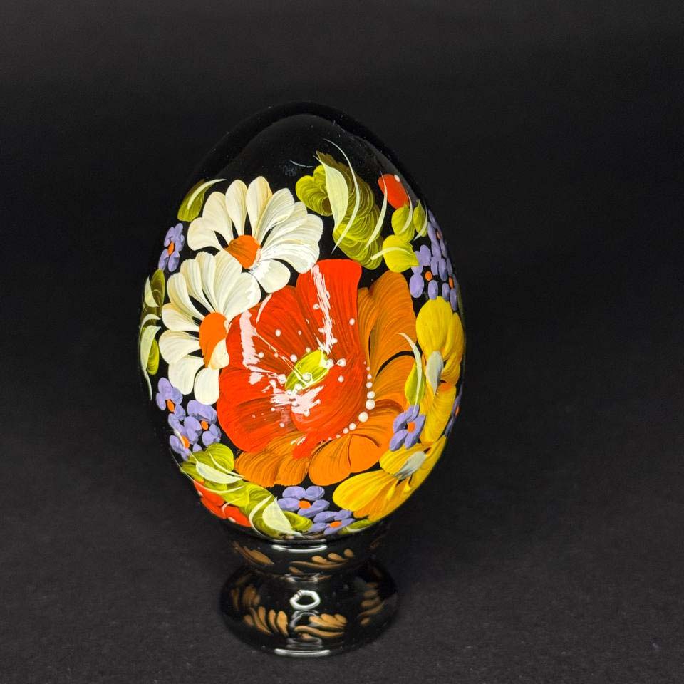 Ukrainian Handmade Wooden Painted Easter Egg "Petrykivsky Painting (Small)