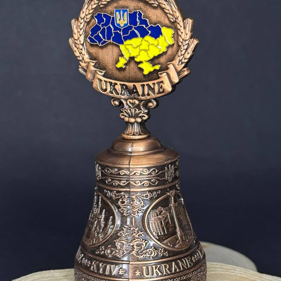 Ukrainian Metal Bell Views of Kyiv and Map of Ukraine