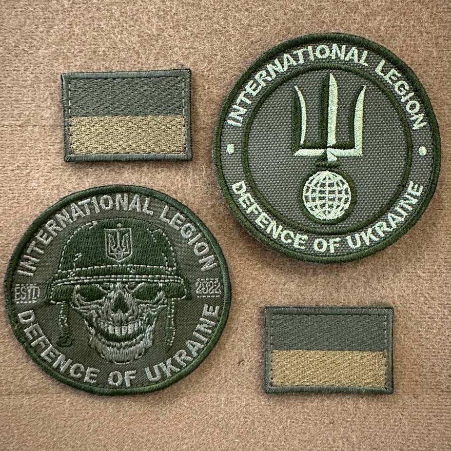 Ukrainian Morale Patch International Legion of Ukraine "Olive" Tactical Badge Hook * 4 pcs