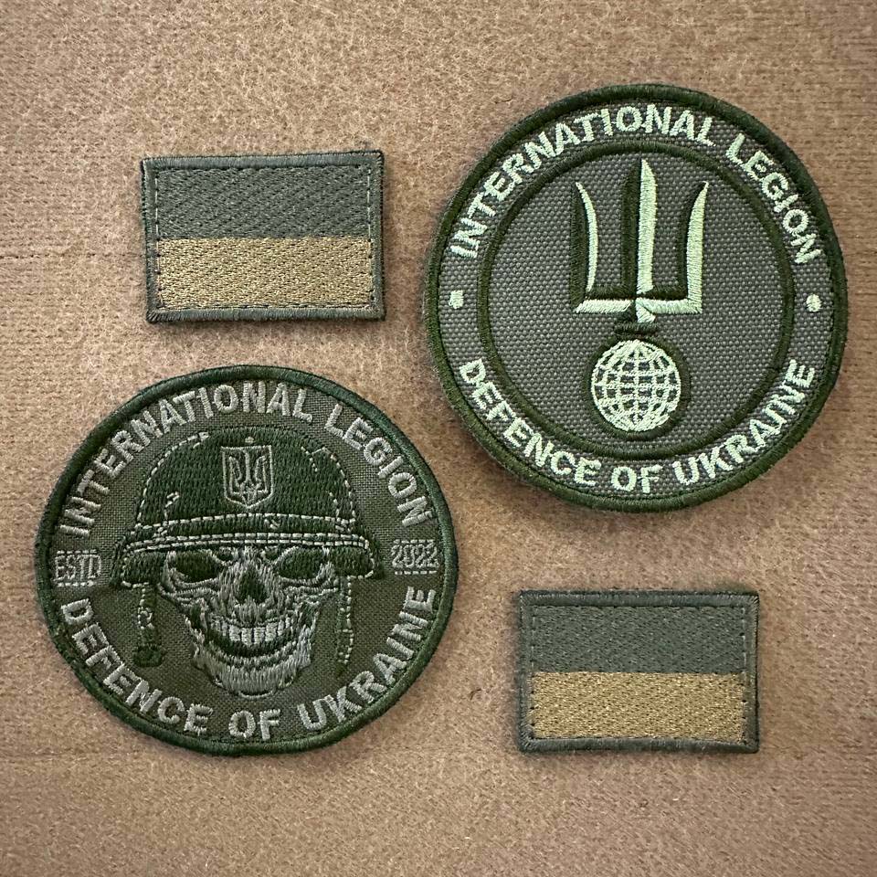 Ukrainian Morale Patch International Legion of Ukraine "Olive" Tactical Badge Hook * 4 pcs