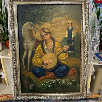 Ukrainisches Gemälde Öl auf Leinwand „Kosak Mamai“ 2025 Vintage-Rahmen