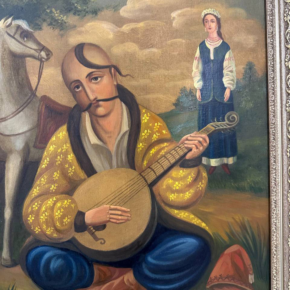 Ukrainisches Gemälde Öl auf Leinwand „Kosak Mamai“ 2025 Vintage-Rahmen
