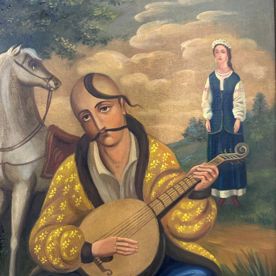 Ukrainisches Gemälde Öl auf Leinwand „Kosak Mamai“ 2025 Vintage-Rahmen
