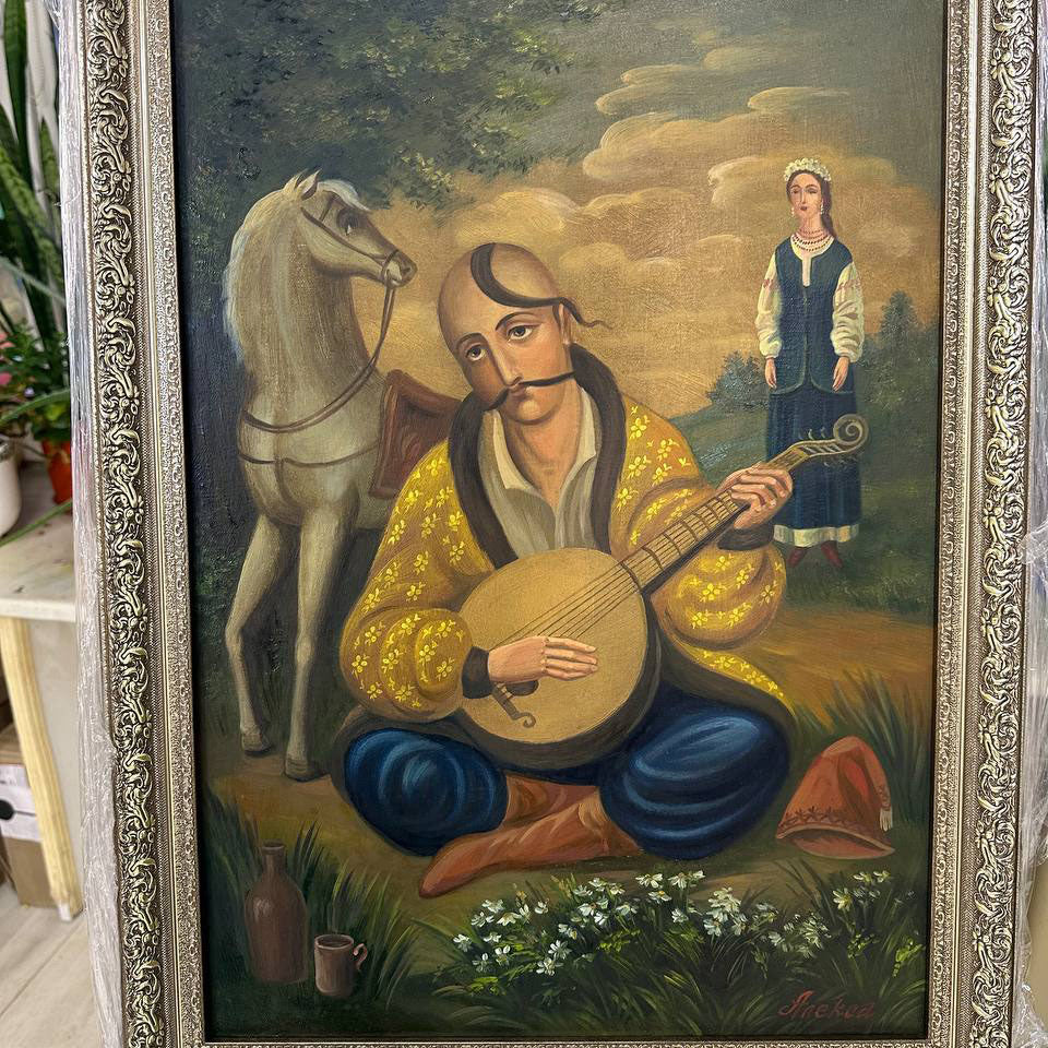 Ukrainisches Gemälde Öl auf Leinwand „Kosak Mamai“ 2025 Vintage-Rahmen