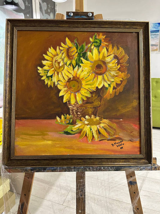 Ukrainian Painting Oil Flax Canvas “Sunflowers” 