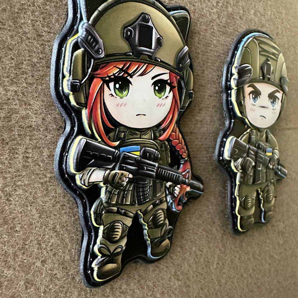 Ukrainian Morale Patch Girl & Boy Fighter Army Ukraine Tactical Badge Hook PVC 3D