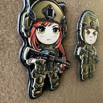 Ukrainian Morale Patch Girl & Boy Fighter Army Ukraine Tactical Badge Hook PVC 3D