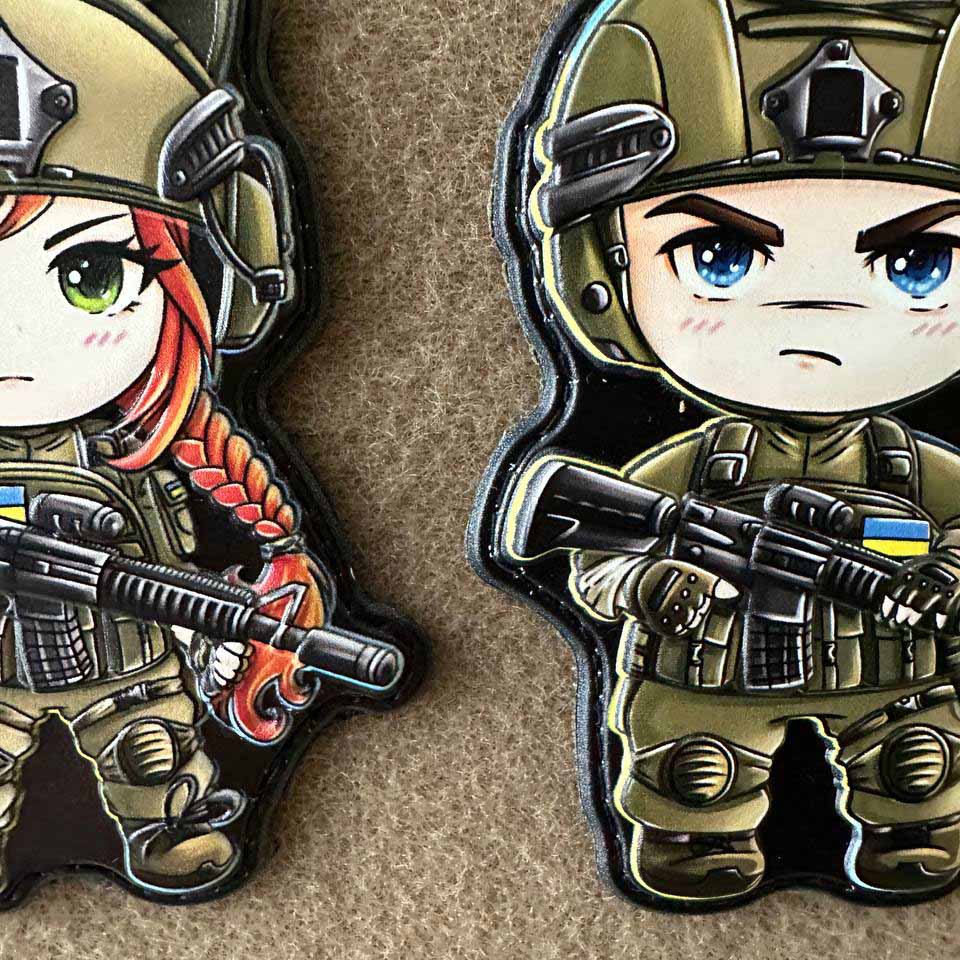 Ukrainian Morale Patch Girl & Boy Fighter Army Ukraine Tactical Badge Hook PVC 3D