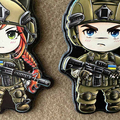 Ukrainian Morale Patch Girl & Boy Fighter Army Ukraine Tactical Badge Hook PVC 3D
