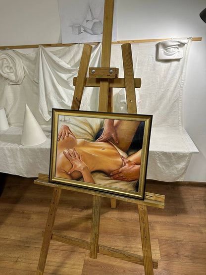 Ukrainian Art Nude Painting Oil Hardboard "In the Morning” 2025 Modern Frame
