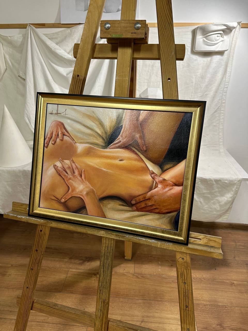 Ukrainian Art Nude Painting Oil Hardboard "In the Morning” 2025 Modern Frame