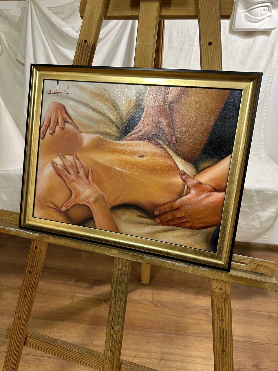 Ukrainian Art Nude Painting Oil Hardboard "In the Morning” 2025 Modern Frame