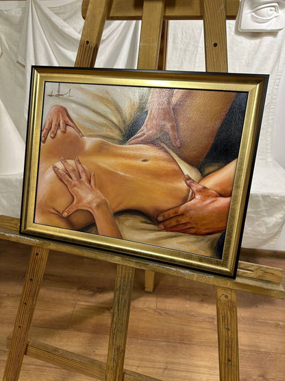 Ukrainian Art Nude Painting Oil Hardboard "In the Morning” 2025 Modern Frame