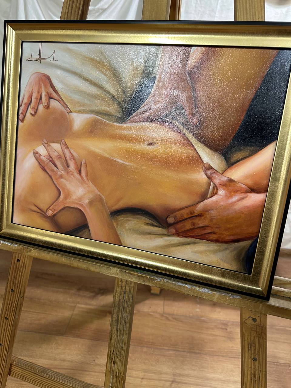 Ukrainian Art Nude Painting Oil Hardboard "In the Morning” 2025 Modern Frame