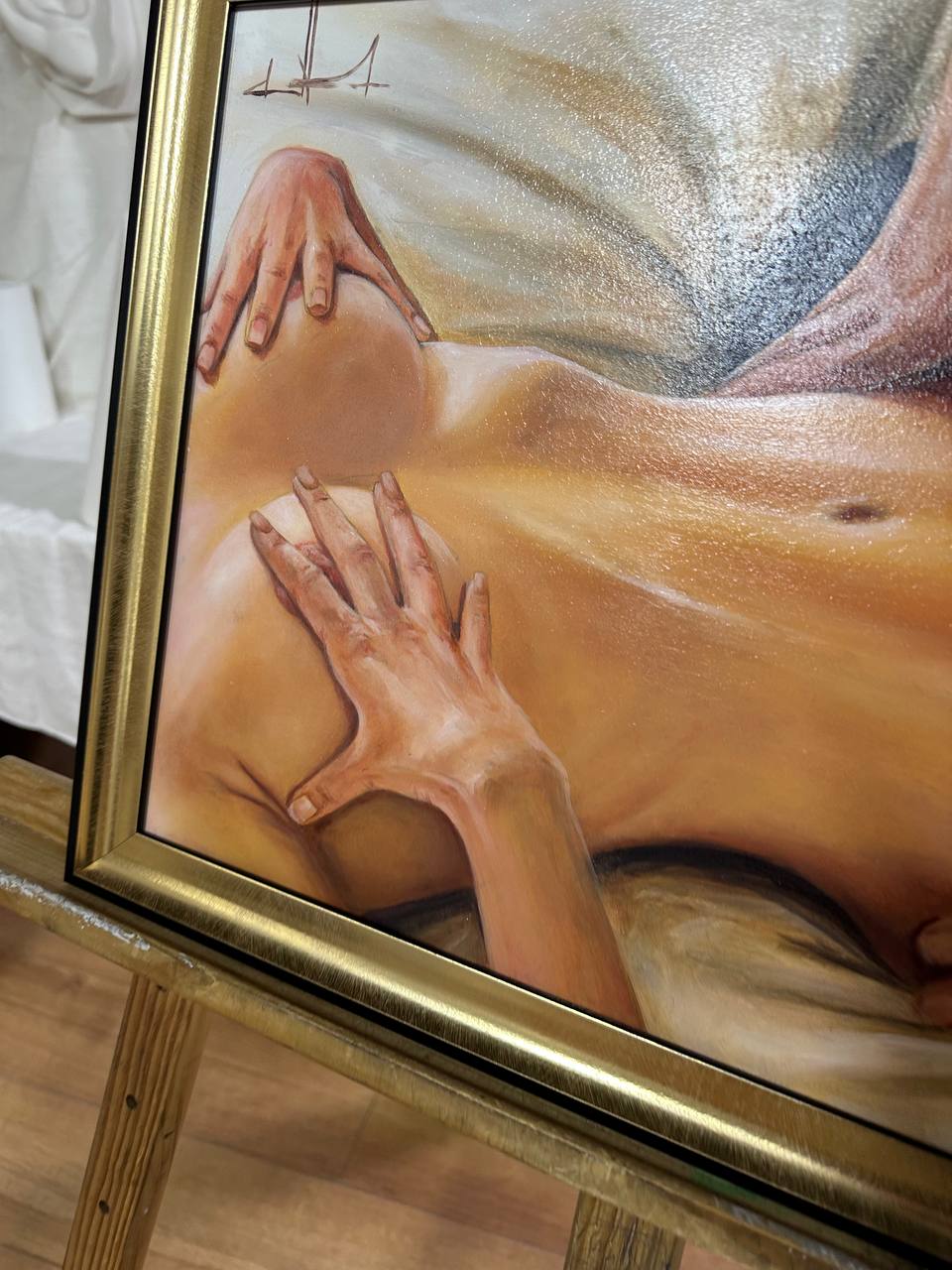 Ukrainian Art Nude Painting Oil Hardboard "In the Morning” 2025 Modern Frame