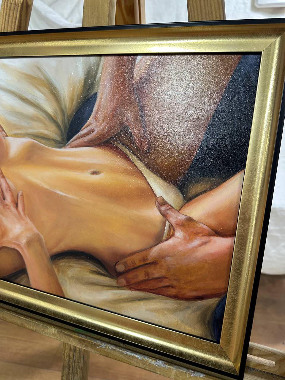 Ukrainian Art Nude Painting Oil Hardboard "In the Morning” 2025 Modern Frame