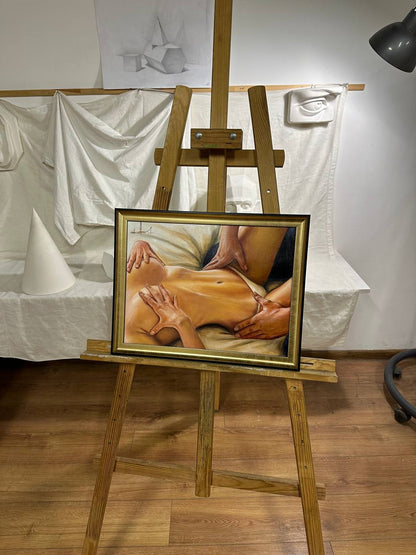 Ukrainian Art Nude Painting Oil Hardboard "In the Morning” 2025 Modern Frame