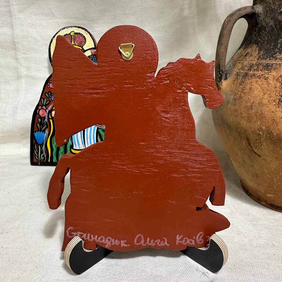 Ukrainian Traditional Hutsul Wooden Icon Handmade "Saint George the Victorious"