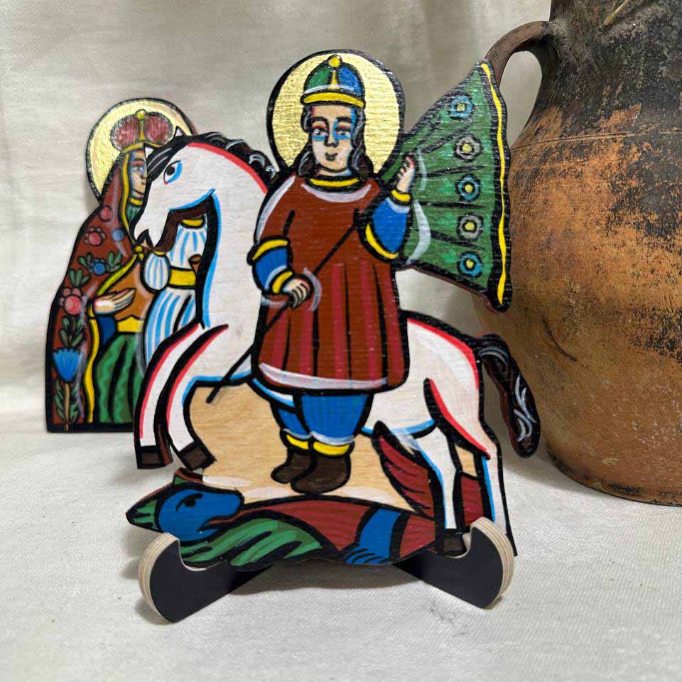 Ukrainian Traditional Hutsul Wooden Icon Handmade "Saint George the Victorious"