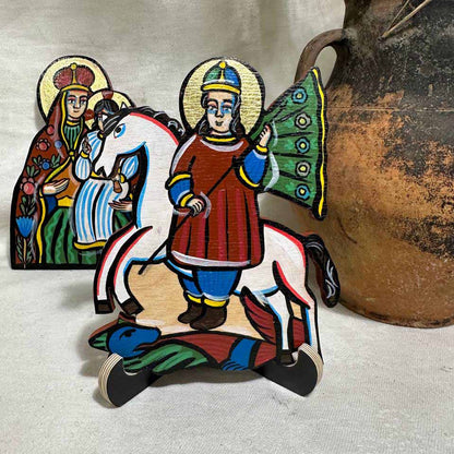 Ukrainian Traditional Hutsul Wooden Icon Handmade "Saint George the Victorious"