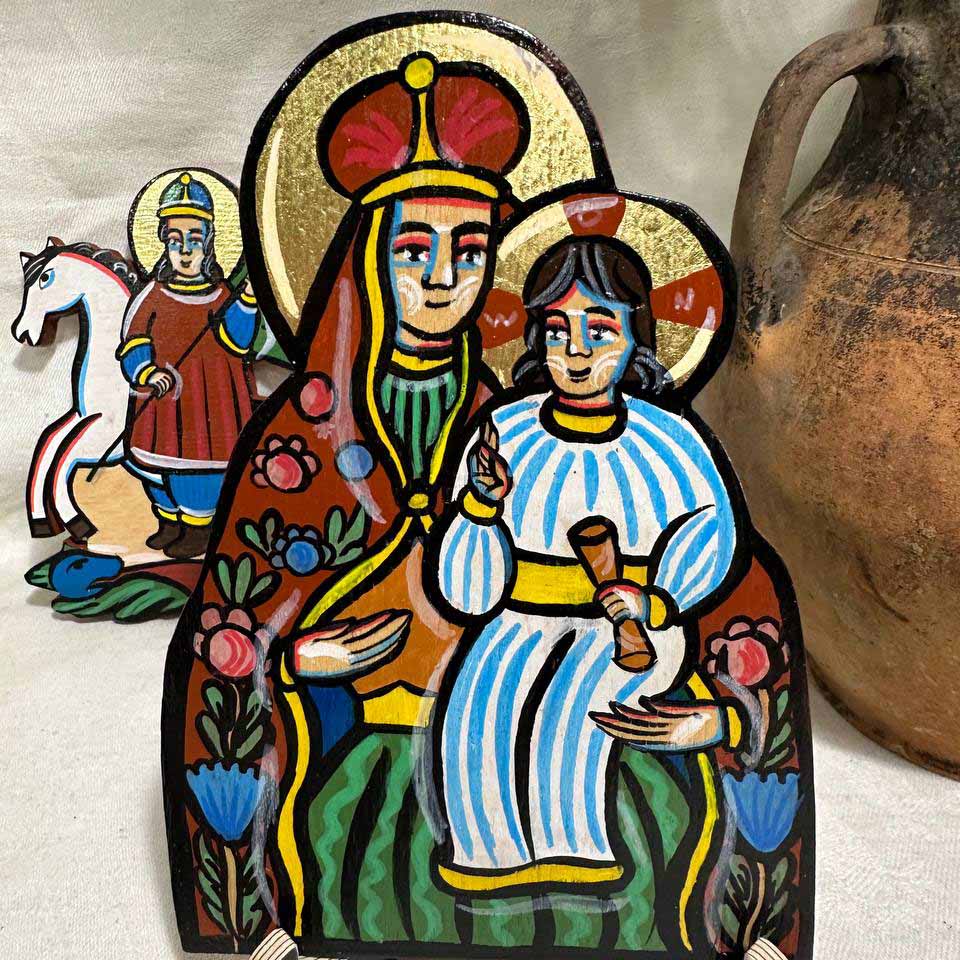 Ukrainian Traditional Hutsul Wooden Icon Handmade "Virgin Mary with Child"