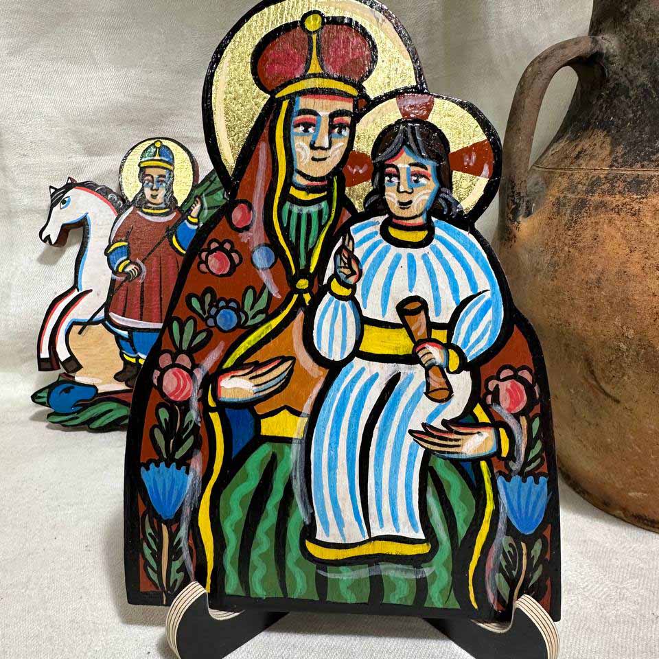 Ukrainian Traditional Hutsul Wooden Icon Handmade "Virgin Mary with Child"