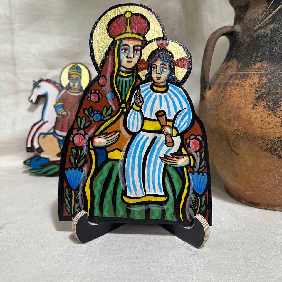 Ukrainian Traditional Hutsul Wooden Icon Handmade "Virgin Mary with Child"