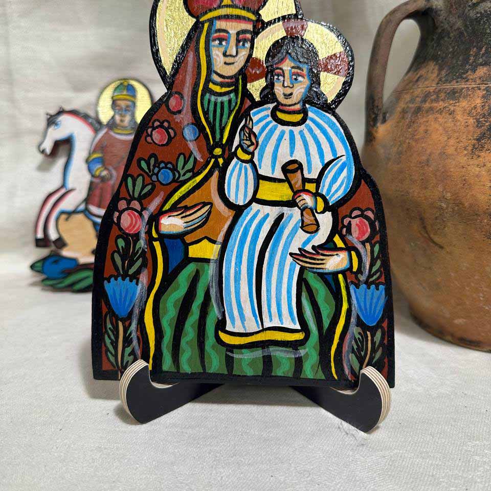 Ukrainian Traditional Hutsul Wooden Icon Handmade "Virgin Mary with Child"