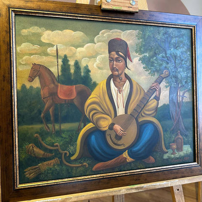 Ukrainian Painting Oil on Canvas “Cossack Mamai” 2015 Vintage Frame 62x52 cm