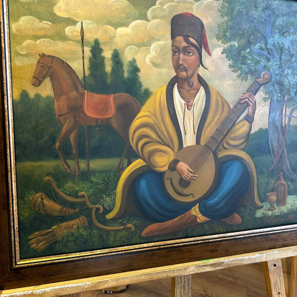 Ukrainian Painting Oil on Canvas “Cossack Mamai” 2015 Vintage Frame 62x52 cm