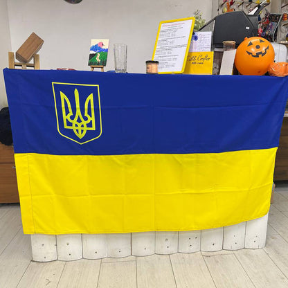 Ukrainian National Flag with Trident (Tryzub) – 140x90 cm Premium Gabardine